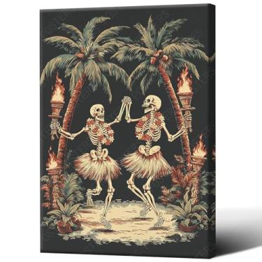 Imagem de Arte de parede de Halloween, estampa de pôster de esqueleto de terror, esqueletos dançantes vintage, decoração de parede para casa, sala de estar, quarto, 30 x 45 cm, sem moldura