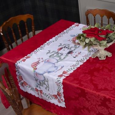 Imagem de Kit Toalha De Mesa Retangular Jacquard 3,00x1,50 (8 Lugares) + 1 Caminhos de Mesa (Decoração Natalina, Decorativa Para Natal) (NATAL SAFARI)