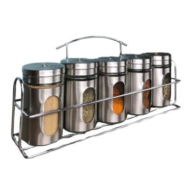 Imagem de Porta Temperos Condimentos Cozinha Inox Visor Suporte 6 Peças