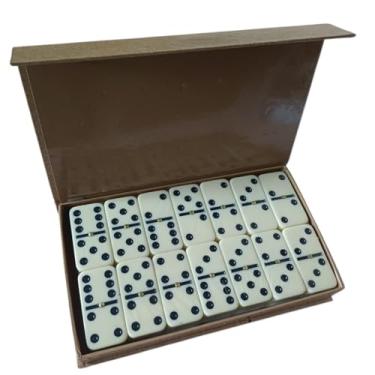 Imagem de Jogo de Dominó Profissional 28 Peças Pedras Tipo Osso com Estojo e Fecho AutomáticoResistente Branco com Pontos Pretos 5,5x2,5cm e 10mm espessura Premium