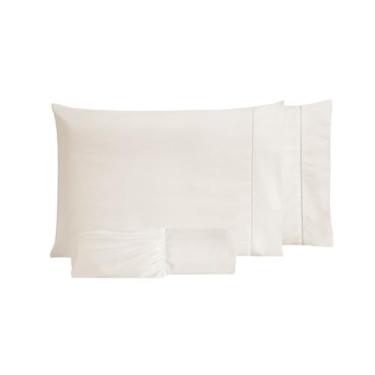 Imagem de Jogo Lençol 100% Algodão 200 Fios C/Elástico Fronhas Ponto Palito Antialérgico (Palha, Casal)