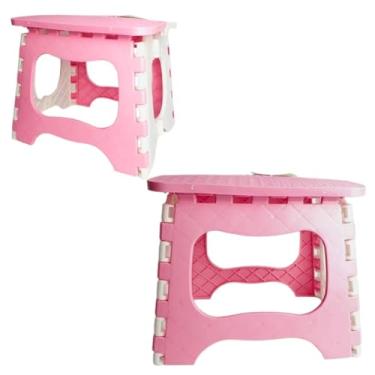Imagem de Banco Dobrável Infantil Rosa Compacto Resistente E Prático