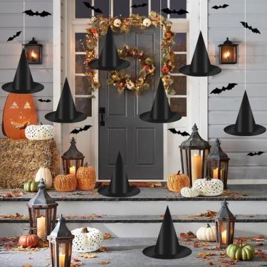 Imagem de Chapéu de bruxa de Halloween preto Oxford 12 peças com corda pendurada