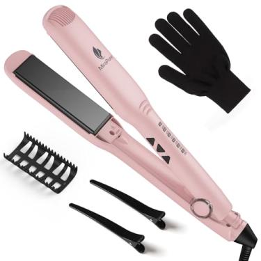 Imagem de MiroPure Ferro plano de 3 cm, alisador de cabelo com aquecimento rápido 30S e desligamento automático de 60 minutos, alisador de cabelo e modelador 2 em 1 com placas flutuantes de cerâmica 3D, rosa
