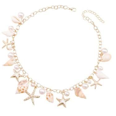 Imagem de Snogisa Colar de concha ajustável para mulheres, colar de férias à beira-mar, colar de verão e praia, essenciais para férias na praia, fantasias de Halloween, acessórios de joias oceânicas para