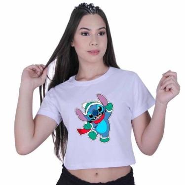 Imagem de Blusinha Cropped Algodão Lilo Stitch Duende Natal - Lafre, Branco, G