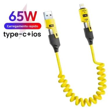 Imagem de Cabo USB Tipo C Telescópico 65W 4 Em 1 Com Carregador Rápido De 6A Par