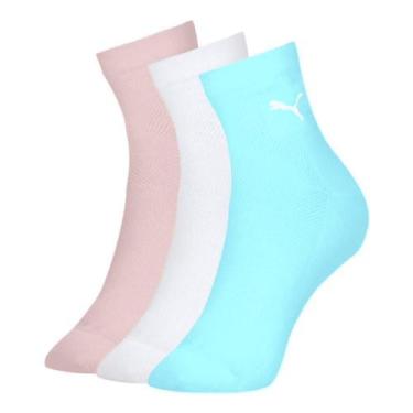 Imagem de Meia Puma Cano Médio Feminina 4740.001 C/3, Rosa cha, Branco, Piscina,
