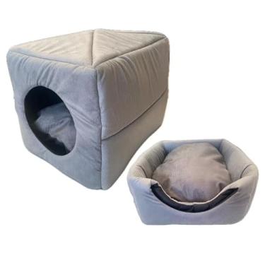 Imagem de Cama para animais de estimação 2 em 1 para cães e gatos (com almofada) (SUEDE TOCA CINZA ESCURO,M 40X45)