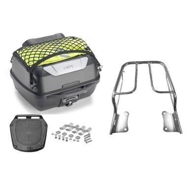 Imagem de Kit Baú 43L Monolock Adventure Givi E43nbr + Bagageiro Moto Factor 2009 A 2015 Cromado Tubo 3100 Projetil