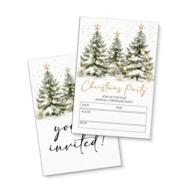 Imagem de QZJ Artigos para convites de festa de Natal com envelopes, conjunto de 20 convites de festa de Natal para árvore de Natal, preenchimento em branco, dupla face