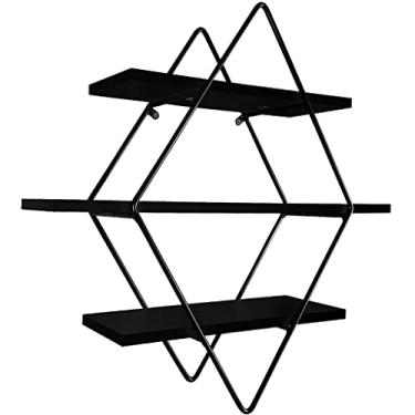 Imagem de Prateleira Tripla Estante Decorativa Livros Quarto Sala Losan Aço MDF - Preto