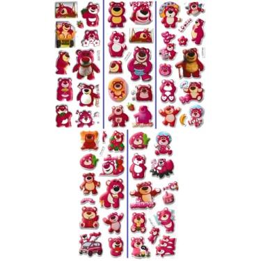 Imagem de 02 Cartelas de Adesivos Coração Mangá Hel lo Kit ty Unicórnio Princesas Pônei Carinha Feliz Bolha 3D Alto Relevo (02 Cartelas Ursinho L otso)