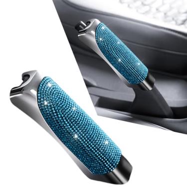 Imagem de MINGZAIQIPEI Capa de freio de mão de engrenagem de mudança de carro cravejada de diamante brilhante, alça de tração de concha de freio de mão, capa protetora de freio de mão de strass, universal para