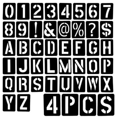 Imagem de ZJRDYYK 168 peças de estênceis de letras e números, estênceis numéricos de plástico, estêncil de modelo de letra de plástico, estêncil de alfabeto para madeira, parede, papel, tecido, vidro