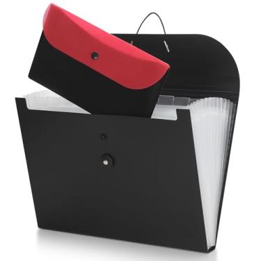 Imagem de Uquelic Organizador de arquivos sanfonado, pasta de arquivos expansível com bolsa removível, organizador de pastas de arquivos para documentos A4, recibos, pasta sanfonada com fecho de gravata para