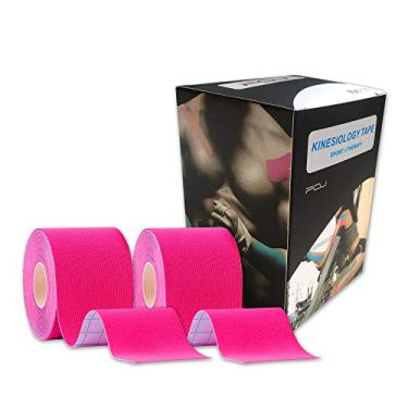 Imagem de Fita tereputica Kinesiology Physio para recuperação de esportes atléticos alívio da dor forte adesão à prova d'água algodão original sem cortes 5 cm x 40 pés (2 rosa)