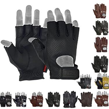Imagem de MRX BOXING & FITNESS Luvas de condução para homem, pele de cabra macia, sem dedos, respiráveis, motociclistas, motociclistas, ciclismo, tiro, alças, meio dedo, preto, XXL