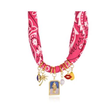 Imagem de KummerSaprk Colar de cachecol com pingente, bandana, concha de peixe, morango, miçangas, joias de praia, presentes para mulheres, Metal, Sem Pedra Preciosa