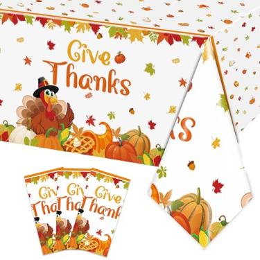 Imagem de XueXiceili 3 peças toalhas de mesa de Ação de Graças para piquenique de outono peru capas de plástico descartáveis para decoração de mesa de festa de Ação de Graças e colheita, 137 x 274 cm