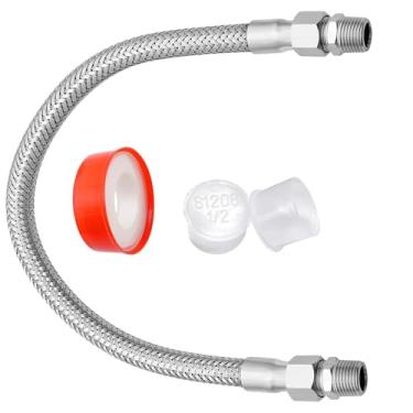 Imagem de Mangueira de jumper de compressor de nível industrial, com NPT macho de 50,8 cm de comprimento 450 PSI e 398.9 °C, e dois adaptadores machos de 1/5.1 cm (ambos os encaixes giram livremente), mangueira