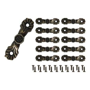 Imagem de Runseaway 10 peças de puxadores decorativos de bronze antigo, mini puxadores florais decorativos vintage de 3,7 cm x 1 cm, puxadores de gaveta em forma de arco para caixas de joias, armários, baús