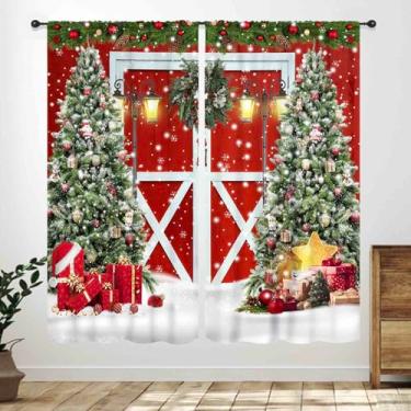Imagem de Cortinas vermelhas de Natal, flocos de neve de inverno, flocos de neve, para festa de ano novo, para sala de estar, quarto, banheiro, café, janela, 2 painéis, 203 x 150 cm
