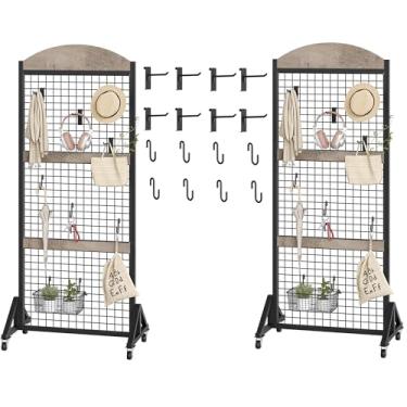 Imagem de CHOEZON Painel de parede quadriculado 14 cm x 6 m, 2 pacotes de suporte de exibição de parede móvel, rack de grade de arame resistente, cinza e preto TCJ17P2BG