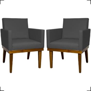 Imagem de Kit 2 Poltronas Decorativa Para Sala Recepção Manicure Consultório Salão de Beleza Base em Madeira Divine Tecido Corino (Preto)