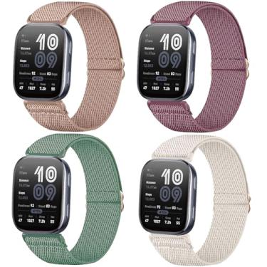 Imagem de CUNUJIX Pacote com 4 pulseiras elásticas para relógio compatíveis com Amazfit Bip 6/Bip 5/GTR 4 / GTR 3 / GTR 3 Pro/GTR 2 / GTR 2e, pulseira de tecido elástico de nylon de 22 mm para Amazfit Cheetah