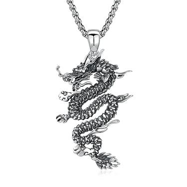 Imagem de Colar de dragão masculino com pingente de dragão de prata esterlina 925, joia de proteção para homens com corrente de aço inoxidável de 2 mm 56 cm + 5 cm