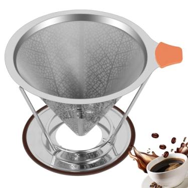 Imagem de Gotejador de café de aço inoxidável, filtro de café de camada dupla, filtro de café de gotejamento lento, filtro de café de malha ultrafina, sem papel, com suporte removível, lavável na lava-louças