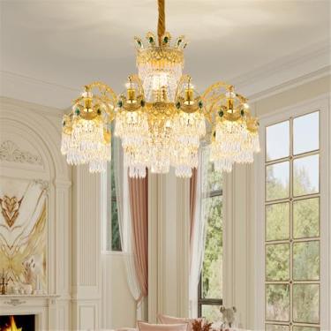 Imagem de OUFULA Lustre de cristal europeu para sala de estar de luxo Restaurante Americano Dourado Quarto Hotel Vila Edifício duplex Lâmpada Pendente (A 10 luzes)