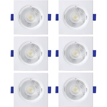 Imagem de Kit 6 Spot de Led Embutir Slim MR16 Quadrado 6W Bivolt 3000K Quente
