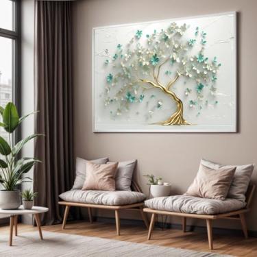 Imagem de Quadro com Moldura Sala Quarto Arvore Azul Verde Arte Decorativo Horizontal Grande Hall