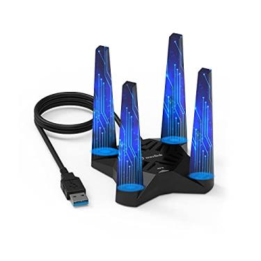 Imagem de WAVLINK Adaptador WiFi USB 3.0 AC1900 p/PC, banda dupla 5G/1300Mbps + 2.4G/600Mbps, 4 antenas 3dBi alto ganho, MU-MIMO, base magnética. Compatível com Windows e MacOS 10.7 a 10.15.
