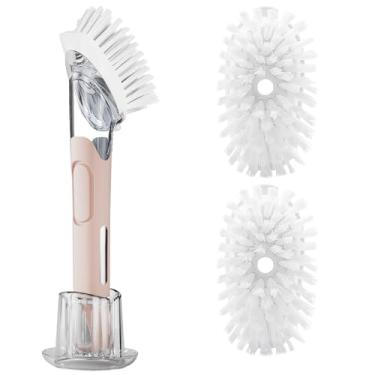 Imagem de Conjunto de armazenamento de escova de prato de substituição para dispensação de sabão com 2 peças de refis e suporte de escova – Dispensador RIMAY para limpeza de esfrega, lavador de louça, cabo de