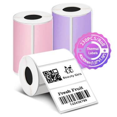 Imagem de 3 rolos de etiquetas coloridas de 4 x 3,8 cm para máquina de etiquetas Y813BT/PL70E/B1/impressora térmica M110 - rosa/roxo/branco para adesivos DIY e personalizados