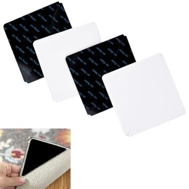 Imagem de 8 peças de fita de tapete, prendedores antiderrapantes para pisos de madeira, azulejo e mármore, adesivo de dupla face reutilizável e lavável, mantém os cantos planos