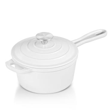 Imagem de E-far Panela de ferro fundido esmaltado, panela de forno holandês de 3 litros com tampa, panela pequena para cozinhar, ferver, saudável e não tóxica, segura para indução e forno, branca