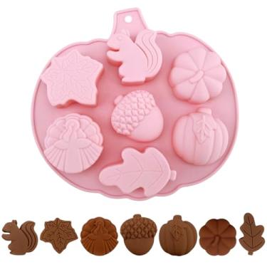 Imagem de Moldes de chocolate de silicone de outono de Ação de Graças Folha de Bordo Esquilo Folha de Outono Pinhões Abóbora 3D Doces Cookies Molde de Assar para Outono Colheita Tema Festa Cupcake Topo de Bolo