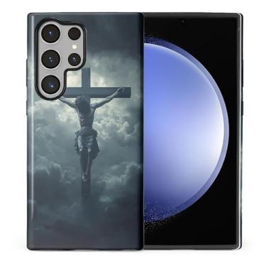 Imagem de CARLOCA Compatível com Samsung Galaxy S24 Ultra Full Body Protective Glossy Case para meninas meninos à prova de choque moda estética padrão grande cruz Jesus céu escuro nuvens