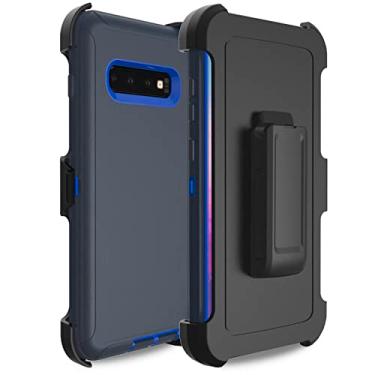 Imagem de Bisbkrar Capa para Samsung Galaxy S10 Plus, capa de telefone [grau militar] 3 em 1 à prova de choque resistente, capa protetora resistente para Galaxy S10 Plus (preta (com clipe de cinto)) (azul)