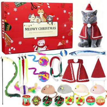 Imagem de ANOTION Calendário do Advento para gatos 2025-24 dias de Natal, brinquedos de contagem regressiva para gatos, brinquedos interativos para gatos, inclui bola de penas, bola de sino e brinquedos de rato