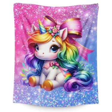 Imagem de Cobertor de unicórnio para meninas e crianças, presentes para amantes de unicórnios - 127 x 102 cm, macio, confortável, confortável, rosa, glitter, para sofás e cadeiras