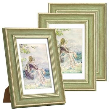 Imagem de Axeman Porta-retrato 10 x 15 cm com tapete para fotos de 9 x 12 cm, elegante design vintage ornamentado com acrílico para exibição de parede/mesa, decoração rústica de grão de madeira envelhecida de