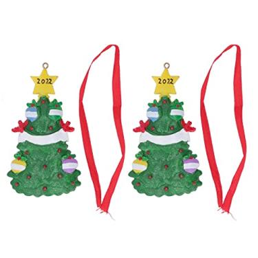 Imagem de Árvore de natal pingente resina esculpida pintados à mão ornamento de suspensão de natal para casa jardim escritório decoração 2 peças conjunto com corda vermelha (22-W245)