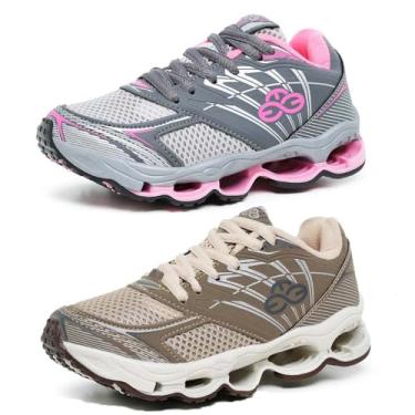 Imagem de Kit 2 Tênis Esportivo Menina Infantil Confortável e Seguro Bege e Cinza (BEGE/CINZA ROSA, BR, Criança de 4 a 8 anos, Numérico, 26)