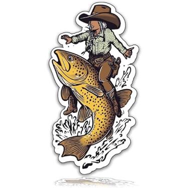 Imagem de Decalque de para-choque de pesca Cowgirl - Entusiasta de pescador ocidental - vinil refrigerador de caminhão caiaque - ideia de presente estilo country - vinil impermeável para uso externo