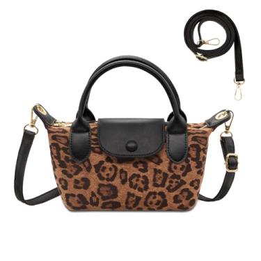 Imagem de Long Keeper Mini bolsa transversal feminina de couro vegano pequena bolsa de ombro alça superior bolsa Hobo bolsa clutch para telefone, Leopardo marrom (alça preta), 18cm (Width) x 6cm (Depth) x 9cm